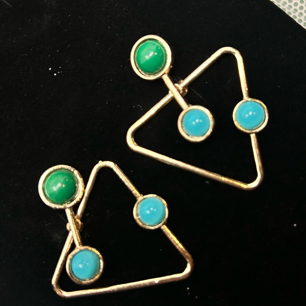 Gold and Green Geometric Earrings
